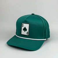 Casquette de golf personnalisée verte à 5 panneaux, perforée au laser, respirante, brodée, avec fermeture snapback, OEM