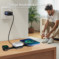 Station de charge sans fil magnétique pliable 3 en 1, chargeur sans fil rapide 15W, pour iPhone, Apple Watch, AirPods, idéal pour les voyages