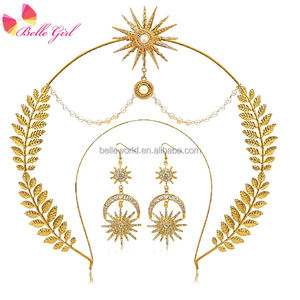 Belleworld personalizado Boho metal rhinestone diadema halo <span class=keywords><strong>diosa</strong></span> griega Lolita diadema piedra preciosa pendiente hermosa joyería para mujer - Product Image 1