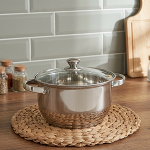 Casserole en acier inoxydable avec couvercle en verre, 24 cm, ronde, durable, design minimaliste, pour cuisinière à gaz et à induction - Product Image 4