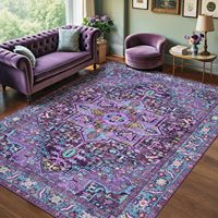 Tapis vintage bohème oriental à motifs médaillon, grand, violet, turquoise, bleu, lavable, antidérapant, pour salon, chambre, décoration intérieure