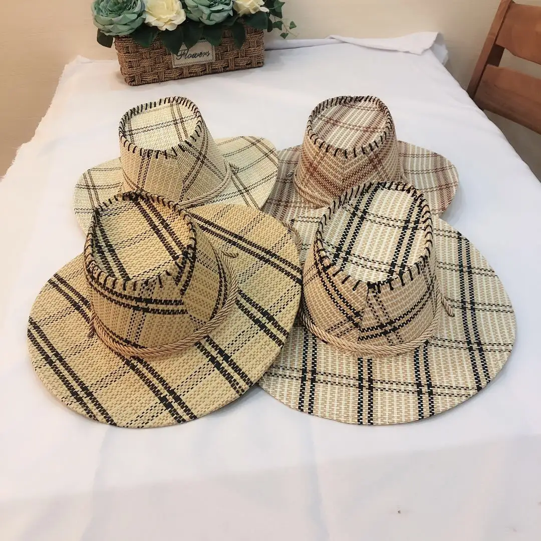 HT-1085 Wholesale Hip Hop Men Sequin Straw Cowboy Hats Western Hat Cowboy Cuero Cap