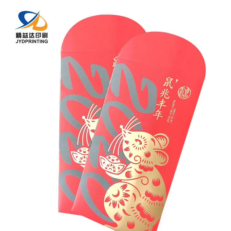Custom Logo Gold Foil Printing Hong Bao Mouse New Year Red Envelope Pockets