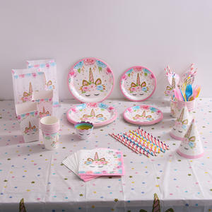 Bannière en Latex rose joyeux anniversaire, ensemble de décorations de fête à thème <span class=keywords><strong>licorne</strong></span> jetables pour filles et enfants en papier - Product Image 6