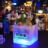 Seau à glace LED 3,5 L carré en PP de qualité alimentaire à double paroi, transparent, dégradé RGB, pour bar à vin, KTV, hôtel, fête, logo personnalisé, fourniture OEM