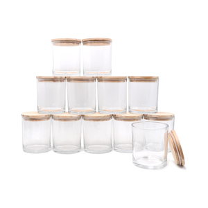 Frascos Vacíos Transparentes de 6 Onzas para Hacer Velas, Frascos de Vidrio Grueso con Tapas de Bambú - Product Image 1