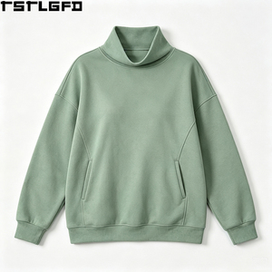 Sweat-shirt à col montant coupé-cousu pour homme, vert sauge, coupe oversize, épaules tombantes, poches latérales, en molleton, vente en gros - Product Image 2