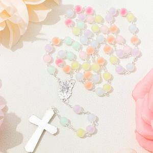 Chapelet fait main de couleur bonbon, perles de <span class=keywords><strong>prière</strong></span>, charme religieux de la Vierge Marie, crucifix catholique, cadeau <span class=keywords><strong>pour</strong></span> femmes - Product Image 2