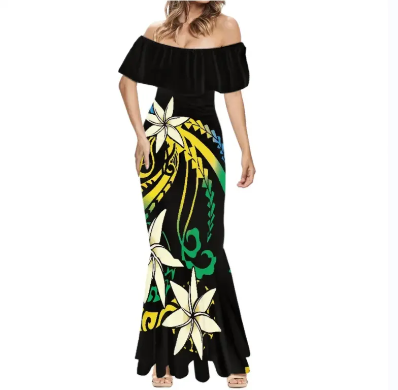 Polynesian Tribal Clothing Islands Women Hawaii Samoa Floral Print Dresses Custom Ladies Off Shoulder Bodycon Elegant Dress