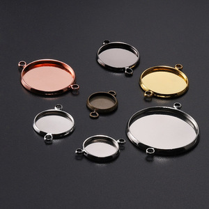 Gemstone <b>Basin</b> Pendant 10-25mm <b>Round</b> Double Ring Tray Silver Gold Rose Gold Antique Bronze Rhodium Gunmetal Jewelry Base - Product Image 1