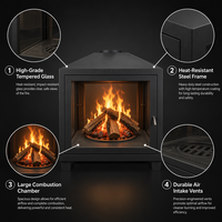 Poêle à bois moderne en acier pour extérieur et intérieur, équipement de chauffage d'occasion pour jardin, patio, villa, maison, salon