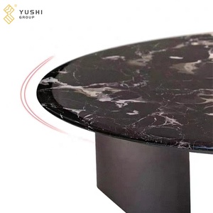 Mesa de Centro Moderna YUSHI Personalizada con Tapa de Mármol Natural Negro Pulido y Base de Acero Inoxidable Plateado para Sala de Estar - Product Image 4