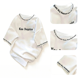 Camiseta Blanca Extra Grande para Hombre - Estampado Gótico de <span class=keywords><strong>Los</strong></span> Ángeles, Camiseta Gráfica Urbana con Texto en las Mangas y el Cuello, Ropa Casual Urbana - Product Image 2