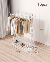Séchoir à linge pliable à double niveau sur pied en métal triangulaire avec étagère de rangement pour chaussures, portable, intérieur/extérieur, gain de place