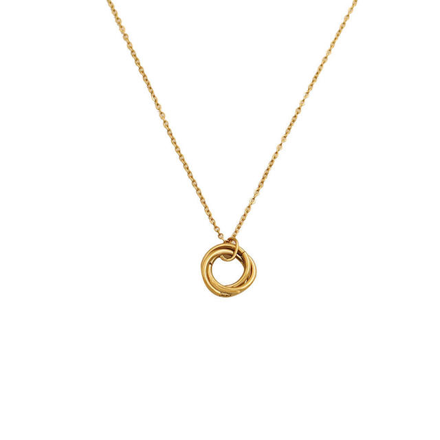 18k Gold Plated Jewelry Three Circle Ring Pendant Necklace Gold Stainless Steel Simple Waterproof Jewelry for Women