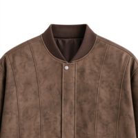 Blouson universitaire en daim marron pour femme Boying, col côtelé, boutons-pression, style vintage streetwear, vente en gros OEM ODM