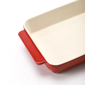 Ceramic Baking Bread Cheese Cake Pan Red Rectangular Oval Casserole Dish Set Bakeware With Lid