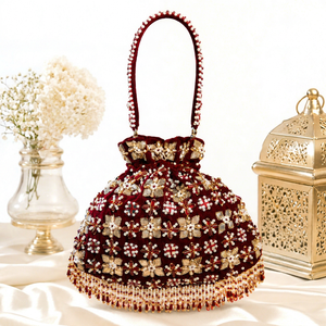 Bolso Potli Bordado con Cuentas Zardozi de Alta Calidad, Cartera de Mano para Novia India, Hecho a Mano, Impermeable, con Cierre Magnético - Product Image 1