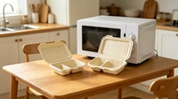 Contenitore per Alimenti Biodegradabile Monouso Senza BPA, Scatola da Asporto Bianca per Ristoranti, Adatta al Microonde, in Fibra di Lolla di Riso