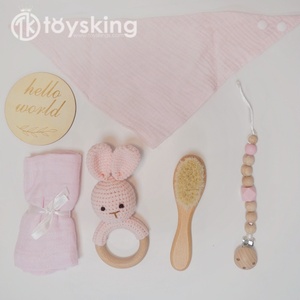 Bộ quà tặng đồ chơi mềm mại cho bé - Đồ chơi thú nhồi bông bằng cotton beech dễ thương kèm băng đô & khăn turban, 9 món dành cho bé 0-12 tháng (Trực tiếp từ nhà máy) - Product Image 2