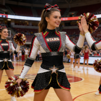 Ensemble de jupe et haut à col montant dégradé noir, rouge et or, orné de strass, pour filles de scène, service OEM, costume de pom-pom girl