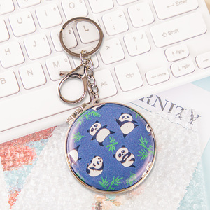 Miroir de poche compact rond bleu personnalisé avec logo imprimé, porte-clés, cadre en plastique, double verre, breloque de sac à main, miroir de vanité – Vente en gros - Product Image 1