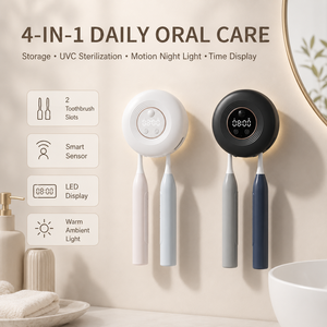 UV <b>Toothbrush</b> Sanitizers <b>Holder</b> Bathroom <b>Wall</b>-mounted Rechargeable Couple <b>Toothbrush</b> Sterilization <b>Holder</b> with Night Light - Product Image 2