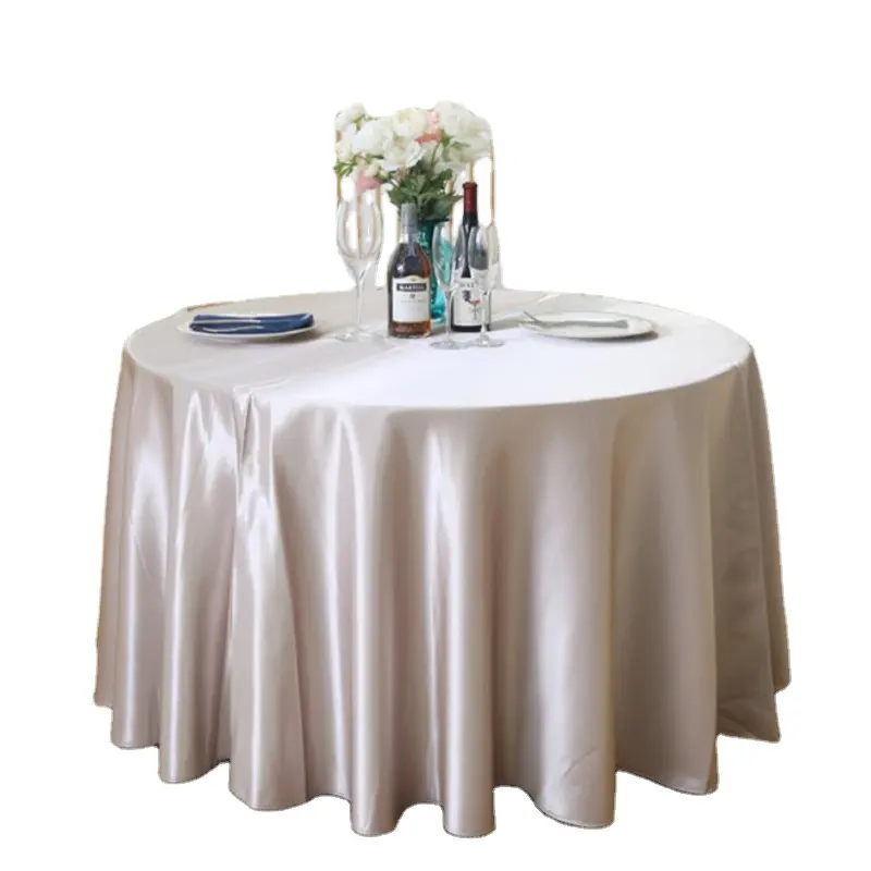 Fabriek Directe Verkoop Zijde Tafelkleed Stof Toalha De Mesa Polyester Witte Tafelkleden Mantel Redondo Ronde Tafelkleed