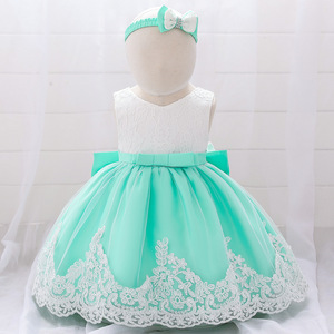 Vestido de Princesa con Encaje para Bebés y Niñas Pequeñas, Diseño de Bloques de Color con Lazo, Traje para Fiesta de Primer Cumpleaños - Product Image 6