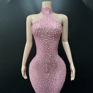 Fornitore all'Ingrosso <span class=keywords><strong>Online</strong></span> Novance Y4434 Abito da Sera Lussuoso Rosa Completamente tempestato di Gioielli con Allacciatura al Collo Elegante Abito da <span class=keywords><strong>Donna</strong></span> per Compleanno - Product Image 4