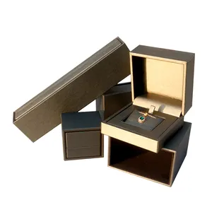럭셔리 새로운 디자인 사용자 정의 로고 회색 PU 가죽 보석 상자 반지 보석 포장 선물 상자