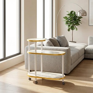 Movable Coffee <b>Table</b> Faux Marble Top <b>With</b> Casters For Living Room And Bedroom - Product Image 1