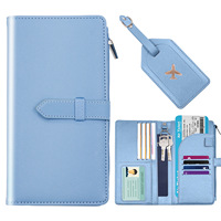 Porte-passeport en PU, organiseur de documents de voyage avec étiquette de bagage, emballage personnalisé avec logo, stock disponible en lots mixtes, couverture de passeport de voyage