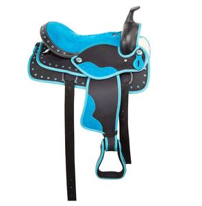 Portable Blue Barrel Racing Western Synthétique Cristal Spectacle Cheval Selle Tack Set Avec Headstall Poitrine Collier - Product Image 1