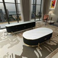 Meuble TV moderne en bois noir pierre frittée Base en acier inoxydable doré Tiroir de rangement Table basse Cabinet Salon Villa