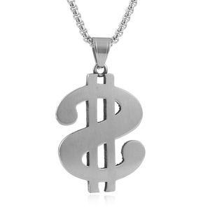 Colgante de acero inoxidable con signo de dólar e incrustaciones de cristal, collar de moda para hombre, cadena de 3,0x60 cm, tono plateado - Product Image 2