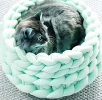 Lit profond pour chat, fait à la main, rond, Crochet, nid épais, laine tressée, lit pour chat