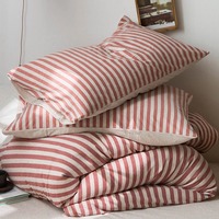 Parure de lit portable de luxe en coton 100% réversible à motif rayé, 200 fils/cm², housse de couette et drap de lit de créateur, vente en gros
