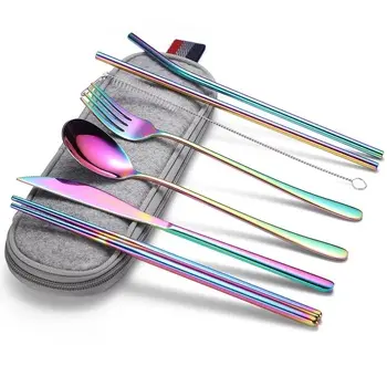 Set di posate da viaggio portatili coltello in acciaio inossidabile forchetta cucchiaio bacchette set di posate per escursioni in campeggio