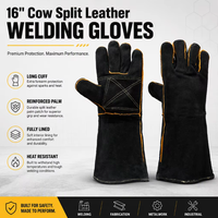 Gants de travail en cuir de vache noir MaxiTough, doublure en cuir, résistants à la chaleur, pour mécaniciens, soudage, haute température, isolation thermique