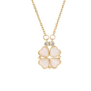 <span class=keywords><strong>Collana</strong></span> con Ciondolo a Cuore e <span class=keywords><strong>Quadrifoglio</strong></span> in Zirconi, Placcata Oro 18K, Acciaio Inossidabile Anti-Ossidazione, Magnetico a Due Vie, Regalo Trendy per Donne - Product Image 1