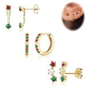 Christmas Women's Gold Plated Red White <b>Blue</b> Zircon <b>Stud</b> Huggie Hoop <b>Earring</b> Set Hypoallergenic Holiday Patriotic Jewelry For - Product Image 5