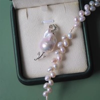 Collar con Colgante de Tulipán y Perla Barroca, Cadena de Perlas de Agua Dulce, Joyería con Dije de Flor Plateada Extraíble para Mujer