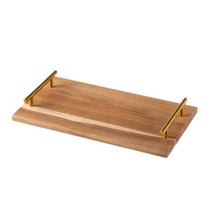 Luxury Acacia Wood Serving <b>Tray</b> Gold Metal Handle Rectangular <b>Large</b> Decorative Tableware Ottoman <b>Tray</b> Custom Coffee Food Platter - Product Image 4