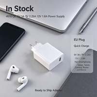 Power Supply Colokan EU untuk Ponsel, Kamera, Speaker, dan Perangkat USB, Pengisi Daya Ponsel, Pesanan Campuran 4510 QC 5V 3A 9V 2.25A 12V 1.8A