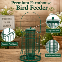 Mangeoire à oiseaux double cage en fer bronze/vertigre avec tube central en maille, grande poignée de suspension, couvercle dôme, attrape-graines, écologique pour jardin