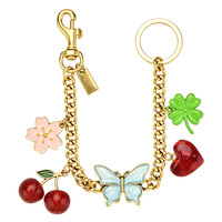 Porte-sac en chaîne métallique DIY à coudre, motif cerise, papillon, cœur, et porte-clés double couleur motif papillon et fleur