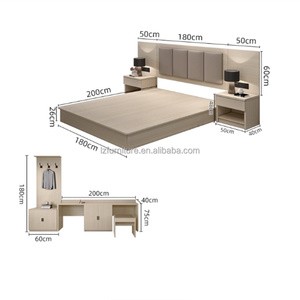 Hotel Bedroom Set Wooden Single Twin Upholstered Bed Frame With <b>Headboard</b> Nightstand TV Cabinet Desk Wardrobe for 3 Star Hotels - Product Image 6