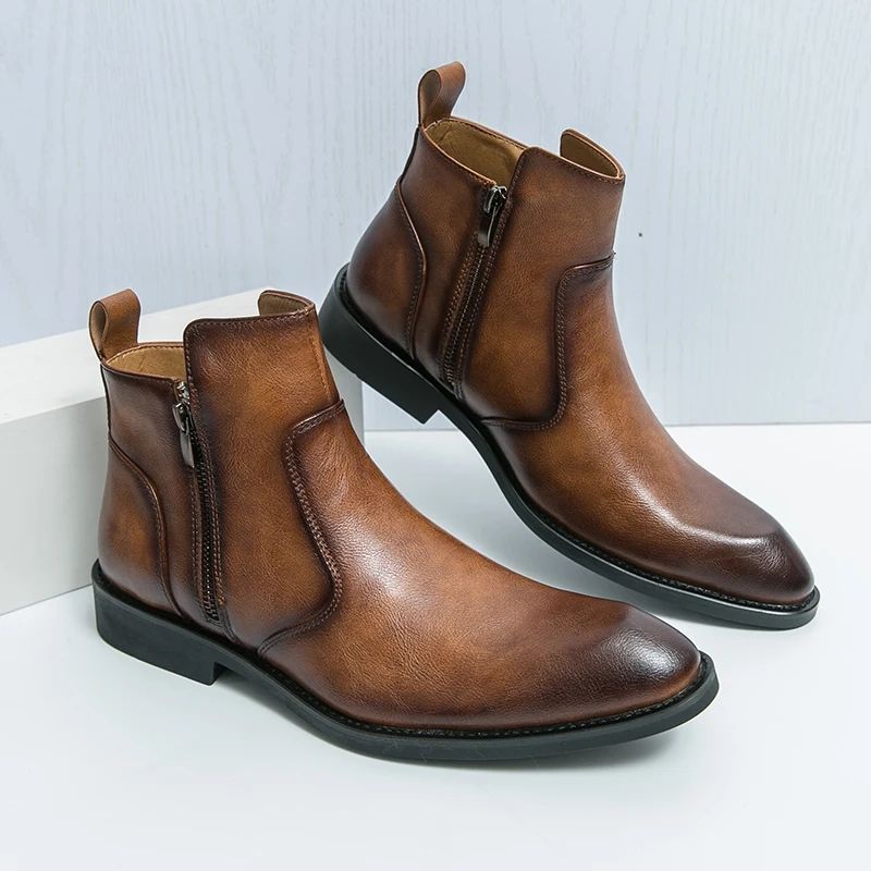 38~46 Men Chelsea Boots Brand Retro Comfortable Cow Leather Ankle