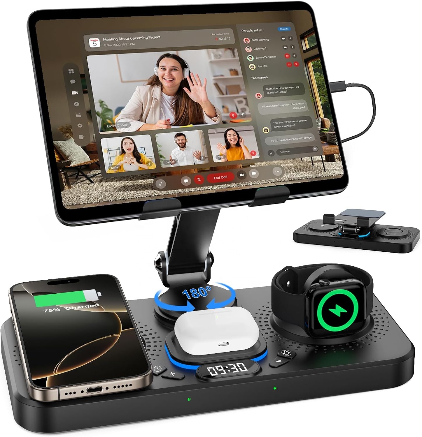 Multi-USB-oplader, 30W 2 in 1 Qi draadloze oplader Dock Dual Fast Charging Stand Pad for telefoon, laadstation organisator voor meerdere apparaten( Color:25W 2 in 1 Black